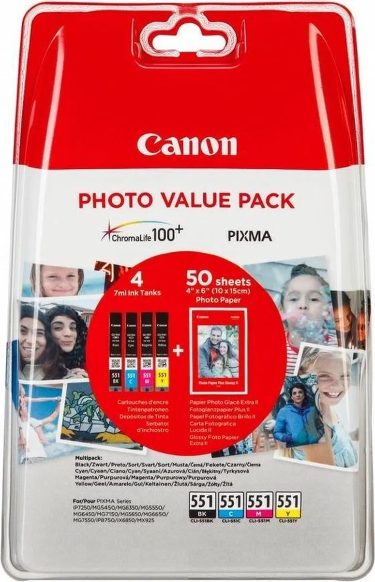 Canon CLI-551 Inktcartridge - 4 Kleuren (Zwart/Cyaan/Magenta/Geel)