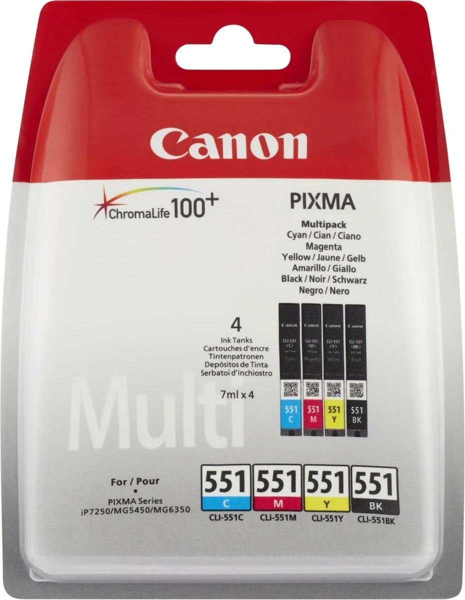 Canon CLI-551 Inktcartridge - 4 Kleuren (Zwart/Cyaan/Magenta/Geel)