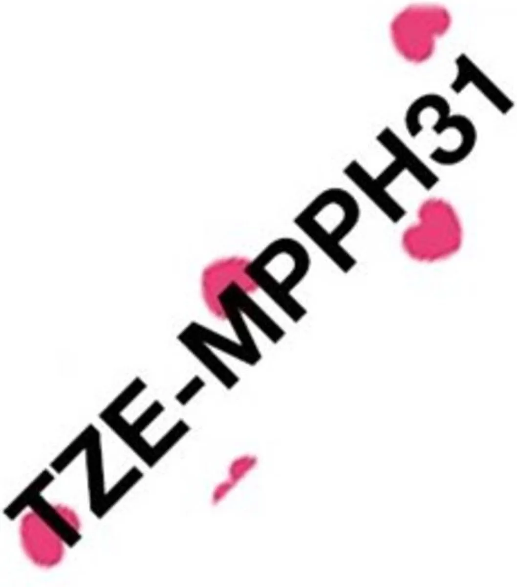 Brother TZe-MPPH31 Labeltape - Wit met roze harten 12mm 4m