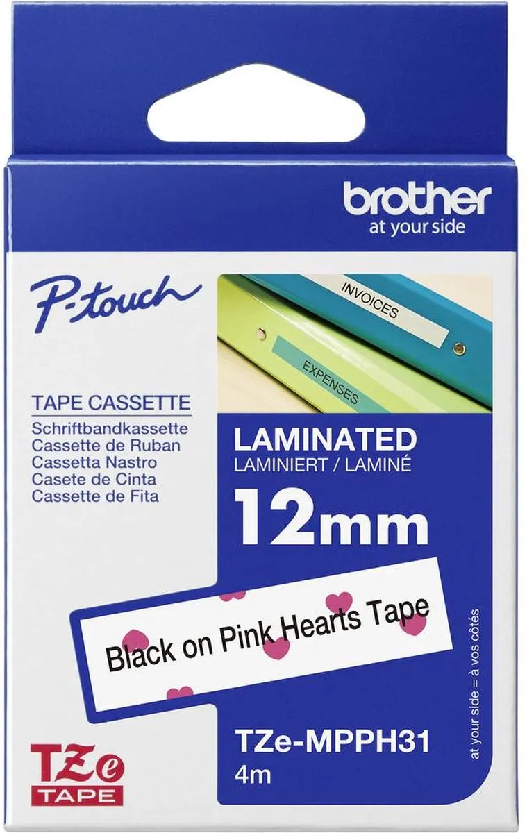 Brother TZe-MPPH31 Labeltape - Wit met roze harten 12mm 4m - afbeelding 6 van 6