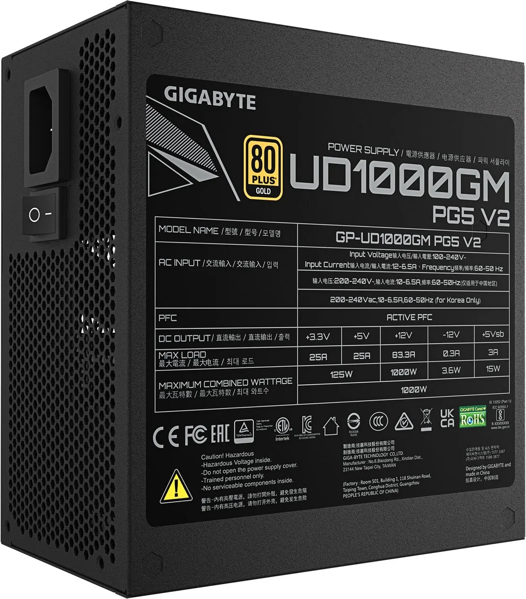 Gigabyte UD1000GM PG5 V2 Voeding 1000W - Volledig Modulair