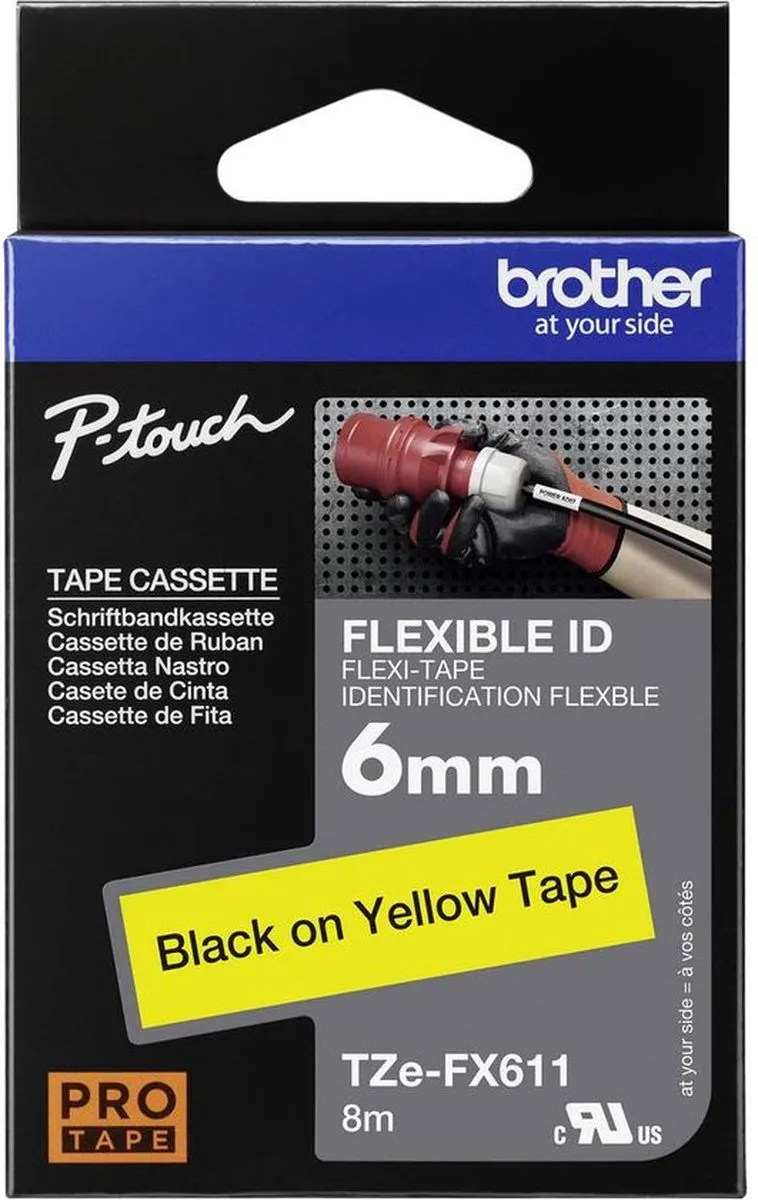 Brother TZ-FX611 6mm - Zwart/Geel - 8m - afbeelding 6 van 6