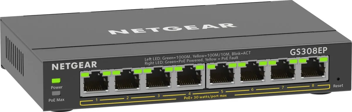 Netgear GS308EP Plus Managed PoE Switch 8 Poorten - 62W