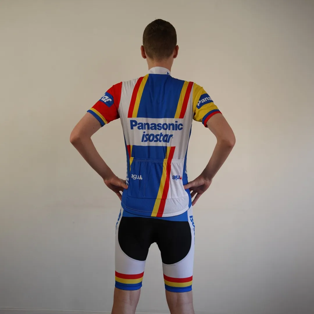 Panasonic Retro Wielershirt - Maat S - Wit/Blauw/Rood/Geel
