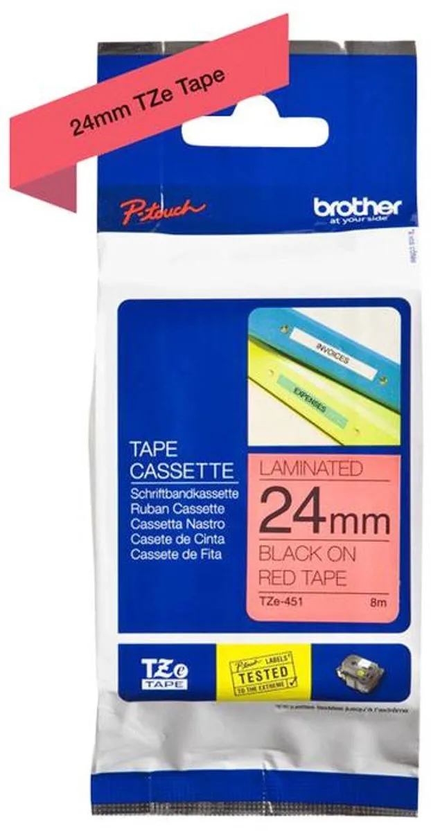 Brother TZE451 Tape 24mm - 8m - Zwart/Rood