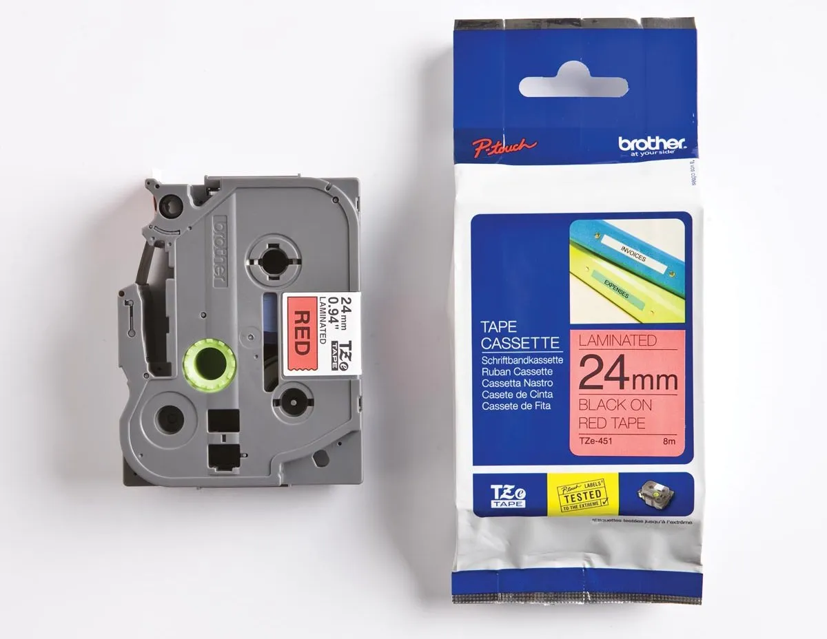 Brother TZE451 Tape 24mm - 8m - Zwart/Rood