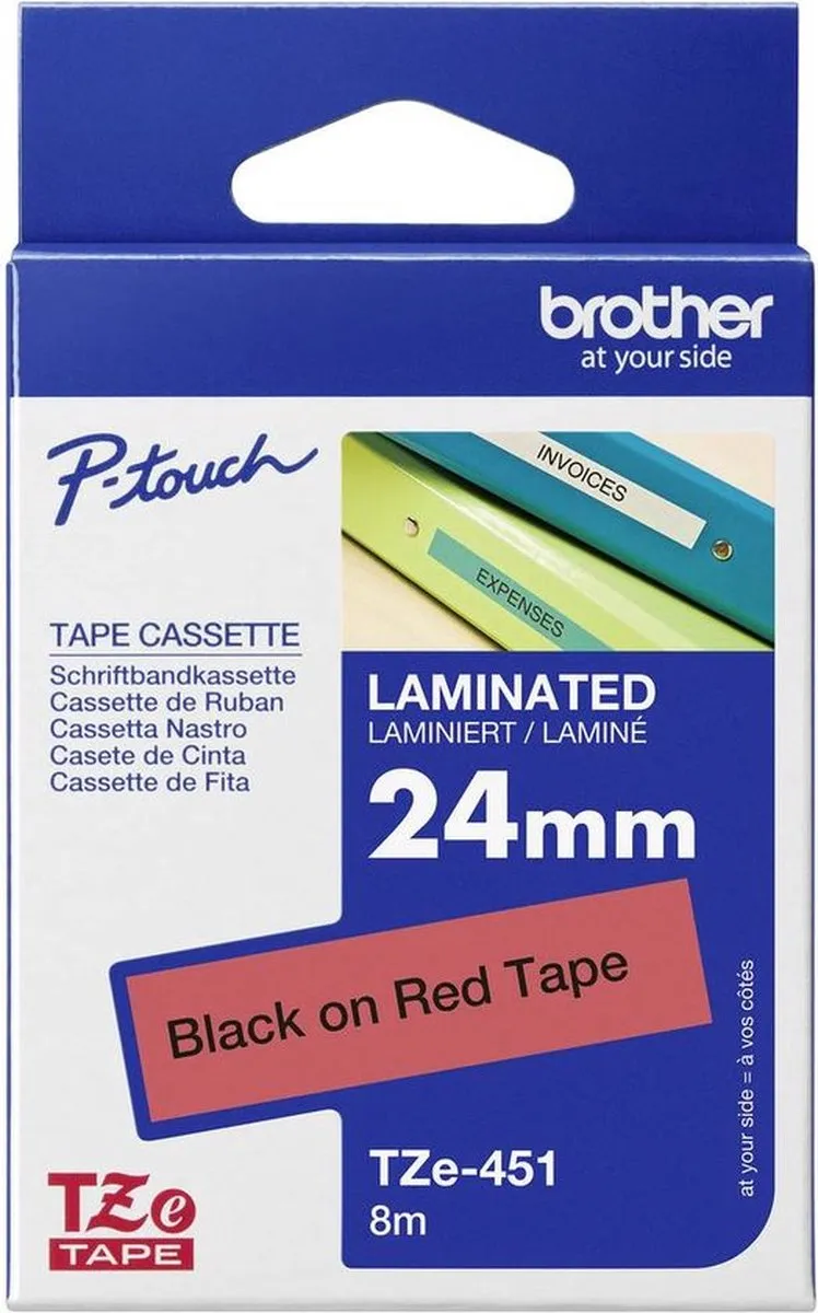 Brother TZE451 Tape 24mm - 8m - Zwart/Rood