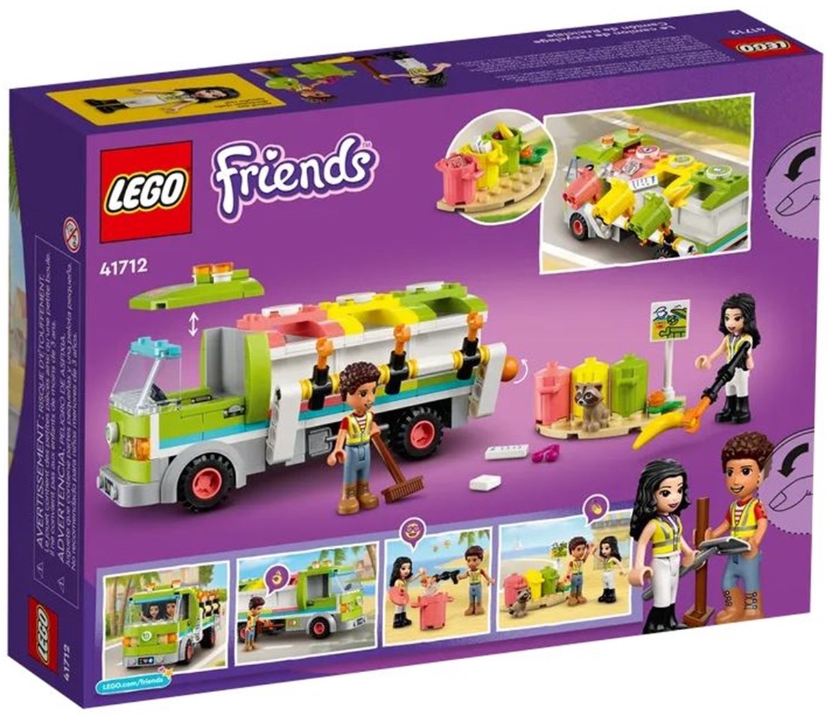 LEGO 41712 Friends Recycle vrachtwagen Set met Vuilniswagen, Afvalcontainers en Minipoppetjes, Educatief Speelgoed voor Kinderen vanaf 6 Jaar