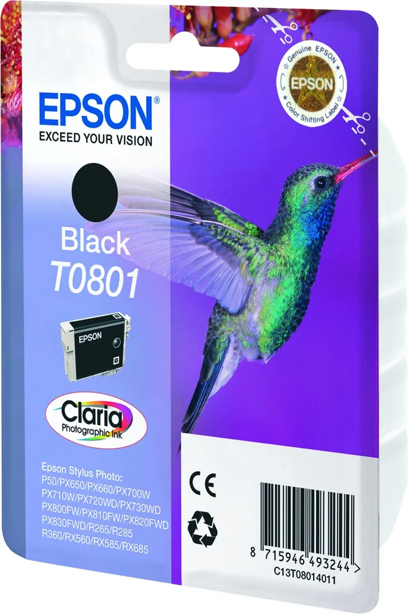 Epson T0801 Inktcartridge - Zwart - 7ml