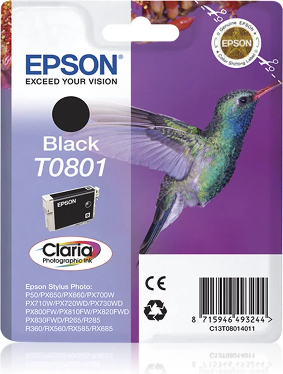 Epson T0801 Inktcartridge - Zwart - 7ml