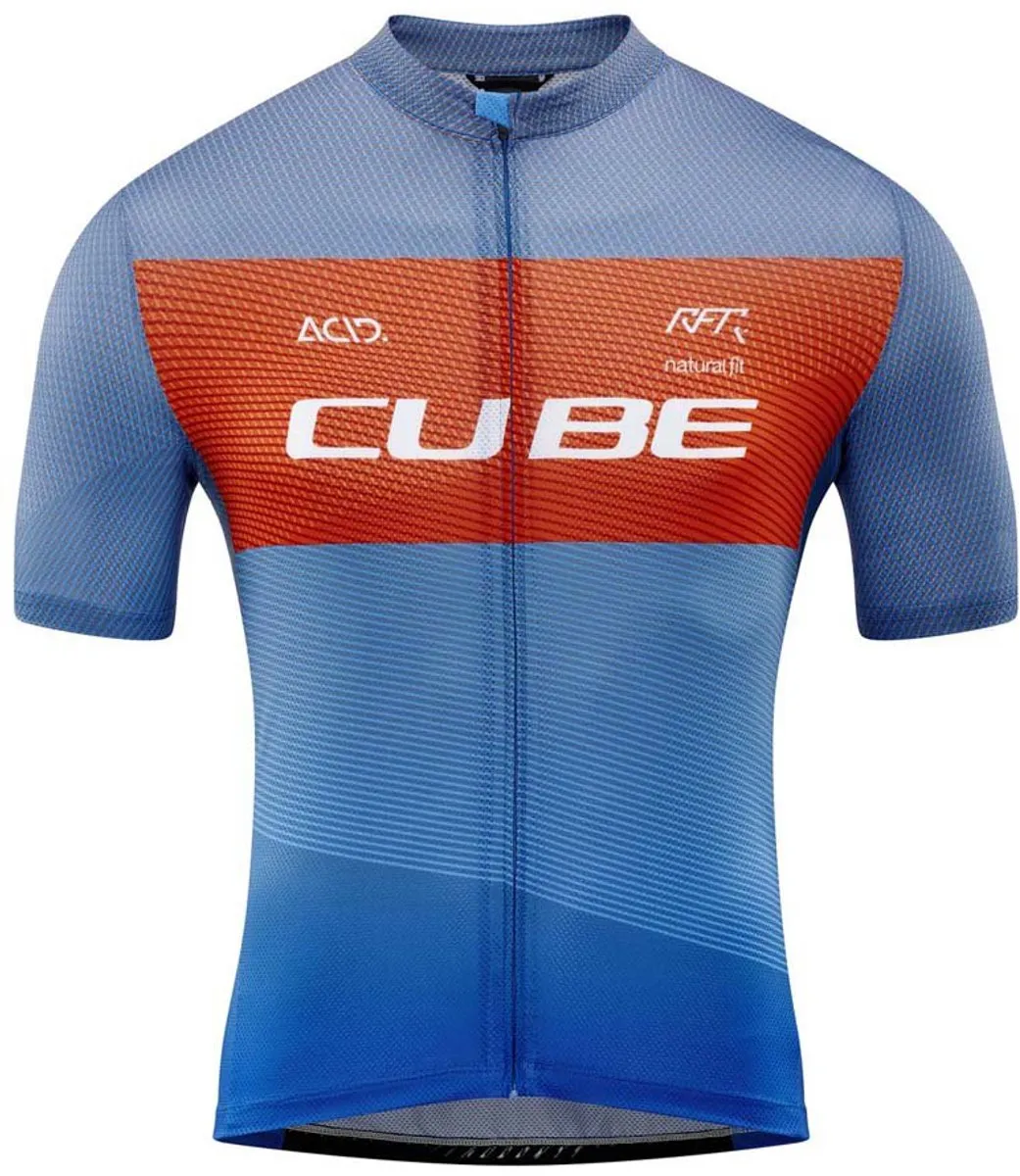 Cube Teamline Cmpt Korte Mouw Wielertrui M - Blauw/Rood/Grijs