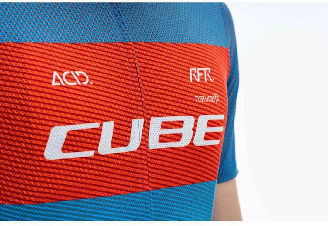 Cube Teamline Cmpt Korte Mouw Wielertrui M - Blauw/Rood/Grijs