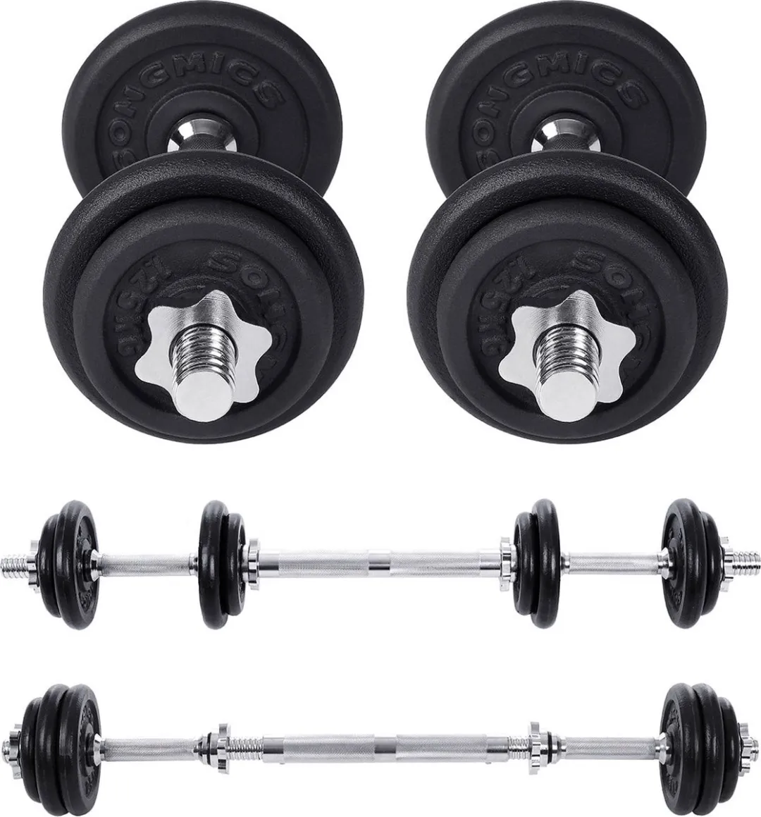 Songmics Halterset 2x10kg Gietijzer - 20kg Totaal - Zilver/Zwart