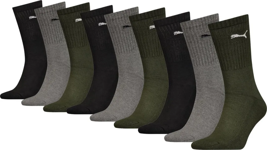 PUMA Sportsokken - 9 Paar - Maat 43/46 - Zwart/Grijs/Donkergroen