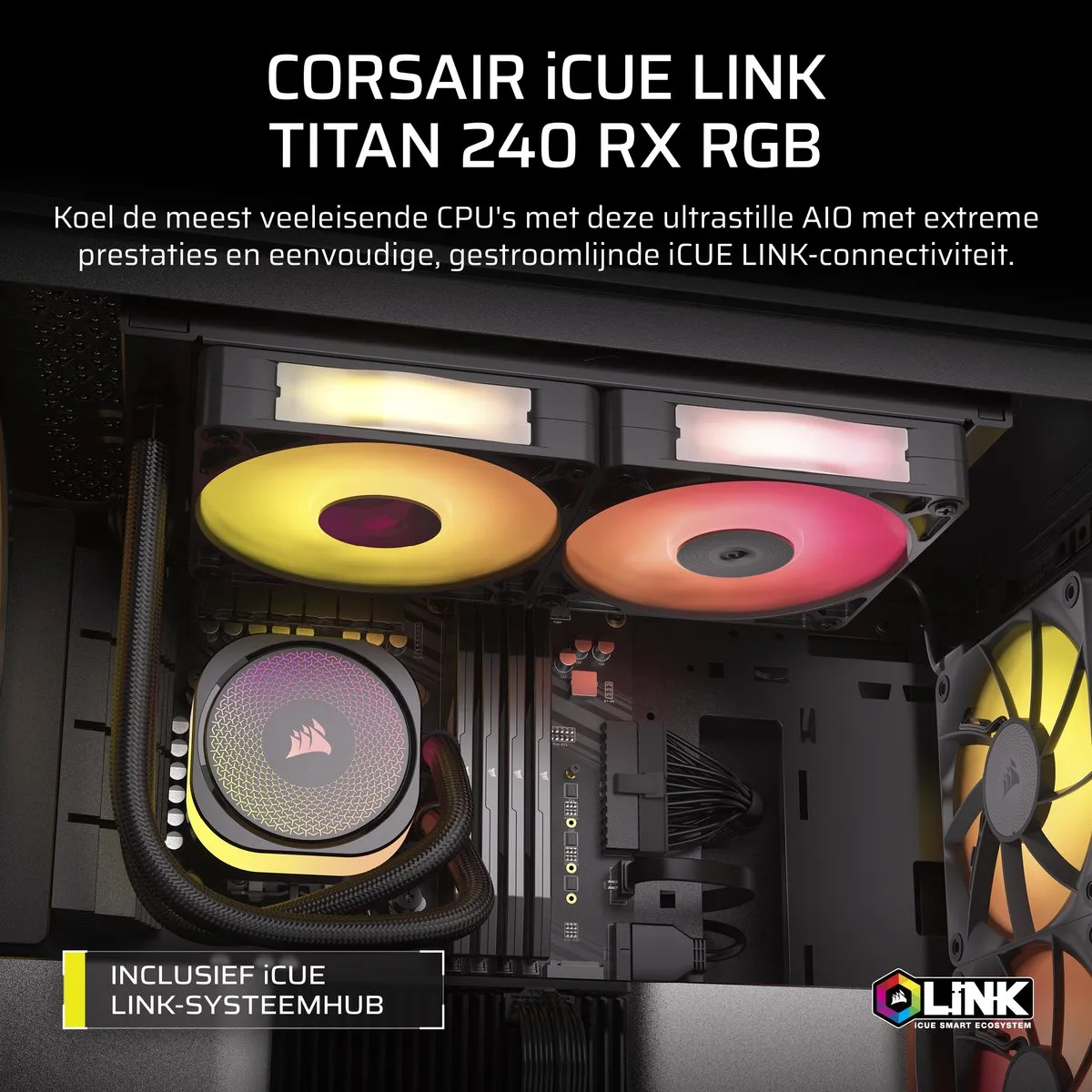 Corsair iCUE Link TITAN 240 RX RGB CPU Koeler - 240mm - 2x RX120 RGB - Zwart - afbeelding 6 van 6