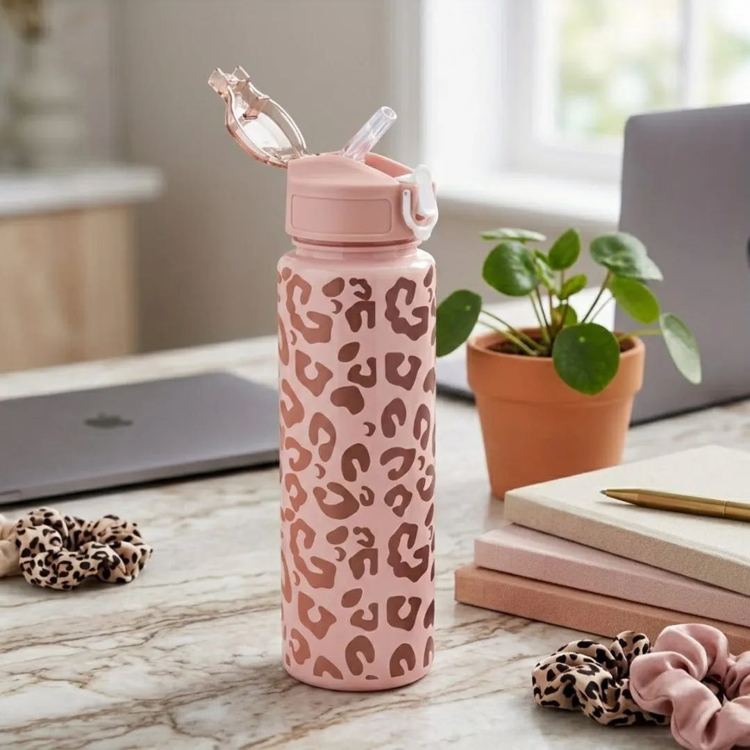 NUVEX Roze Goud Luipaard Waterfles 740ml - Flipdop