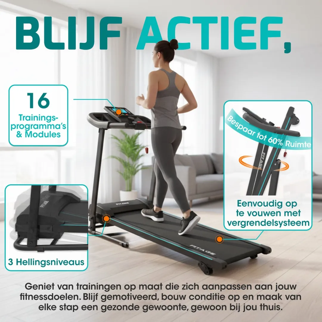 FITAGE Loopband FITAGE-16 - 12km/u - 16 Programma's - Zwart
