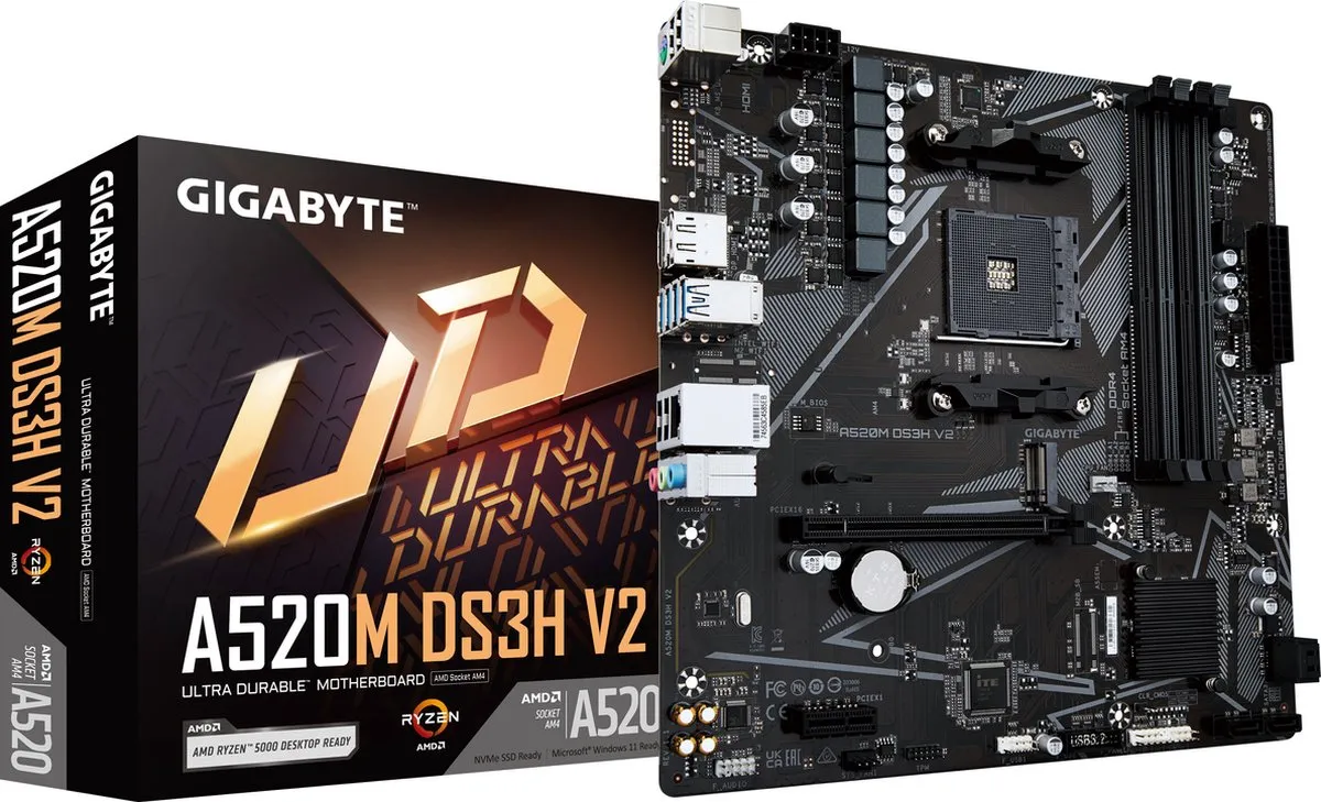 Gigabyte A520M DS3H V2 AM4 Micro-ATX Moederbord