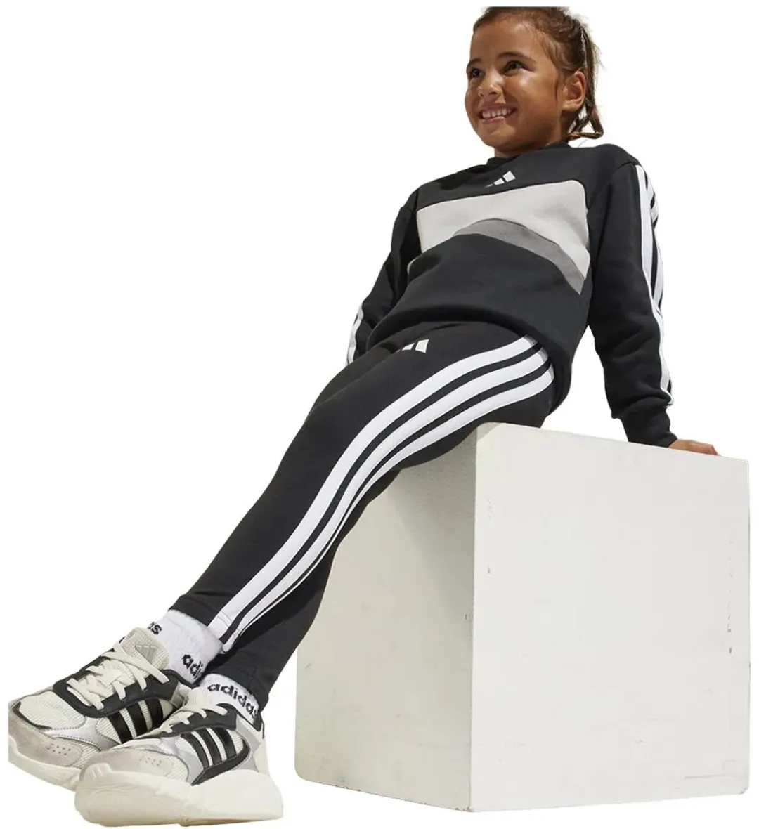 Adidas Tiberio 3 Stripes Fleece Trainingspak - 5-6 jaar - Zwart/Wit/Grijs