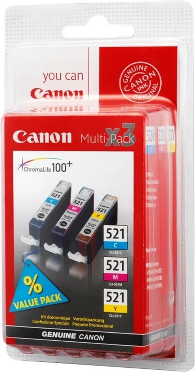 Canon CLI-521C/M/Y Inktcartridge - 21ml - Cyaan/Magenta/Geel