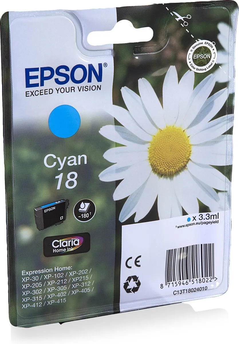 Epson T1802 Cyaan Inktcartridge - 180 pagina's