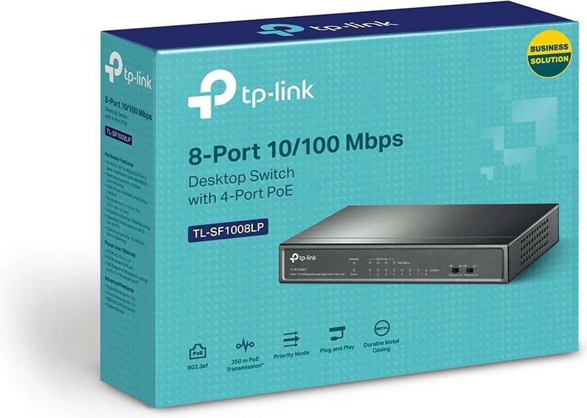 TP-Link TL-SF1008LP Unmanaged Switch - 8 PoE-poorten - 41W
