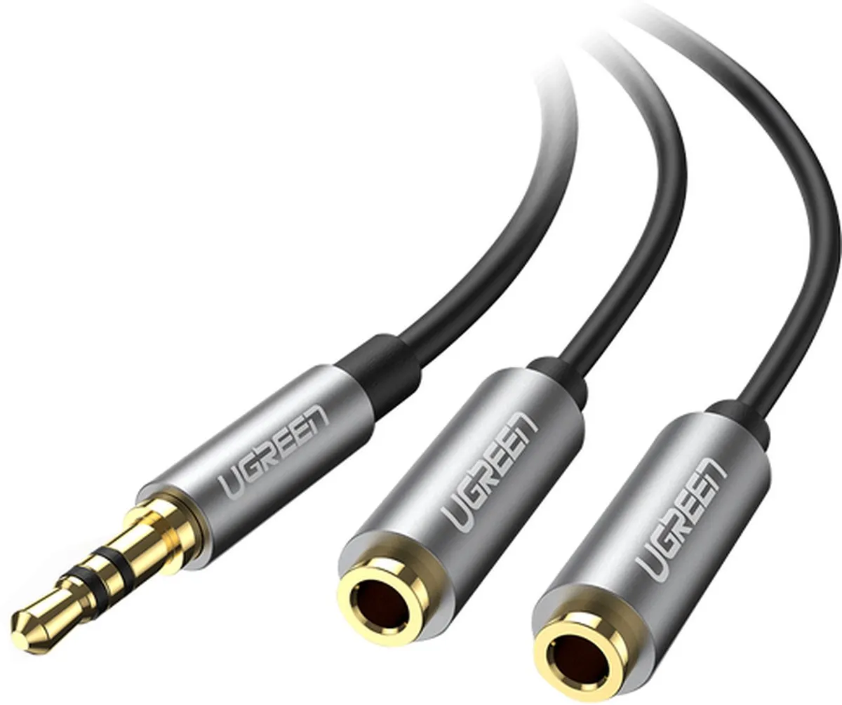 UGREEN 3,5mm Hoofdtelefoonsplitter - Microfoon + Stereo - 20cm - Zilver