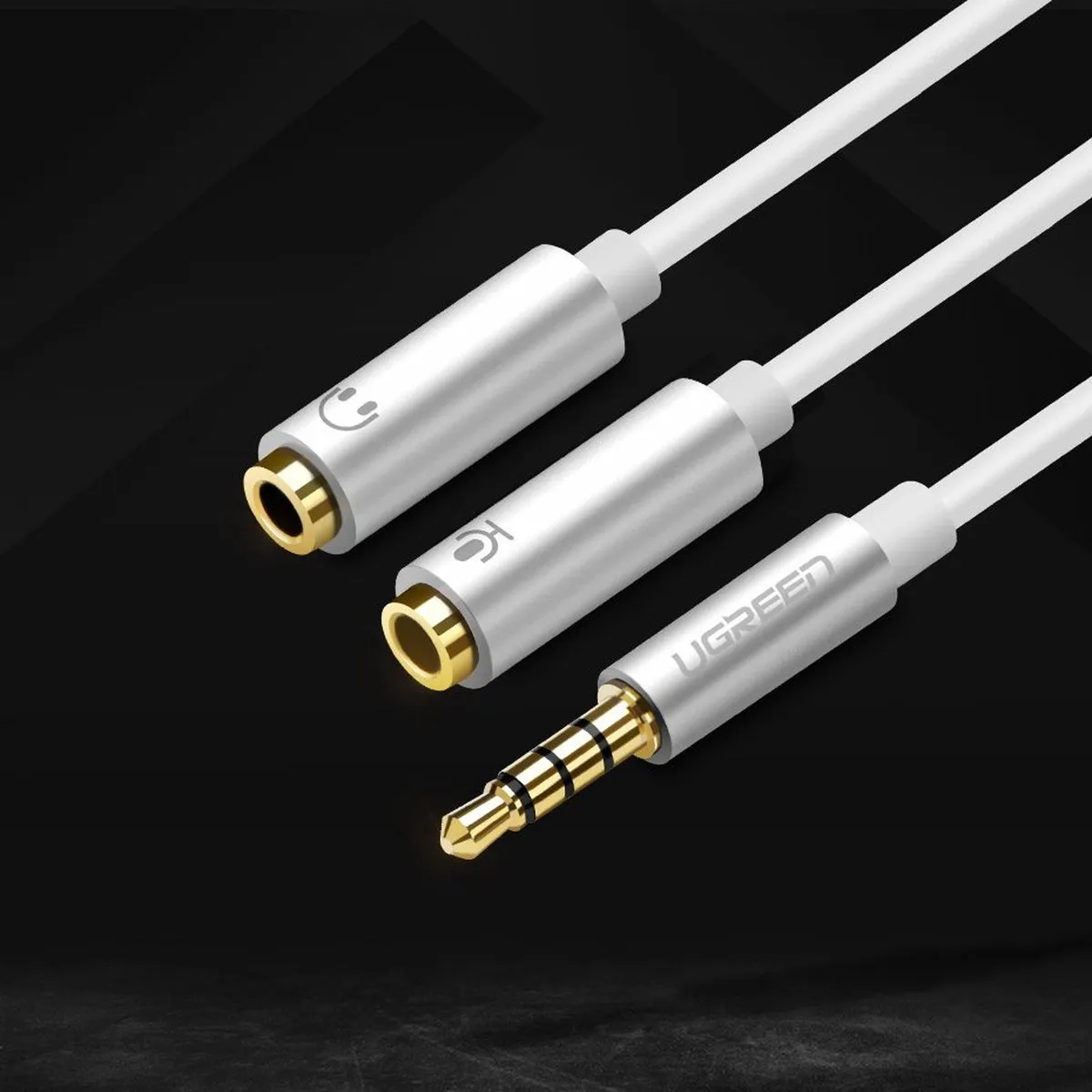 UGREEN 3,5mm Hoofdtelefoonsplitter - Microfoon + Stereo - 20cm - Zilver