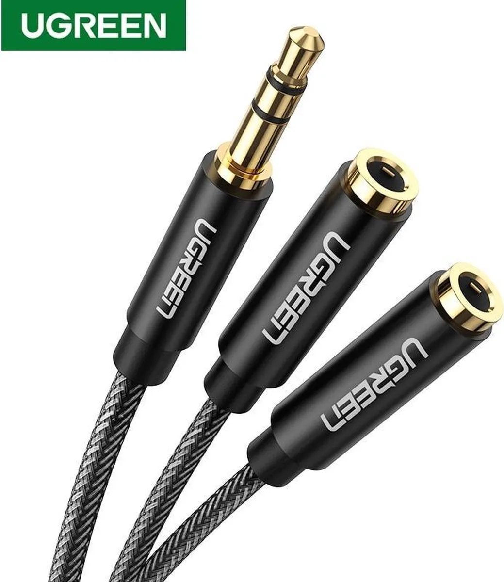 UGREEN 3,5mm Hoofdtelefoonsplitter - Microfoon + Stereo - 20cm - Zilver