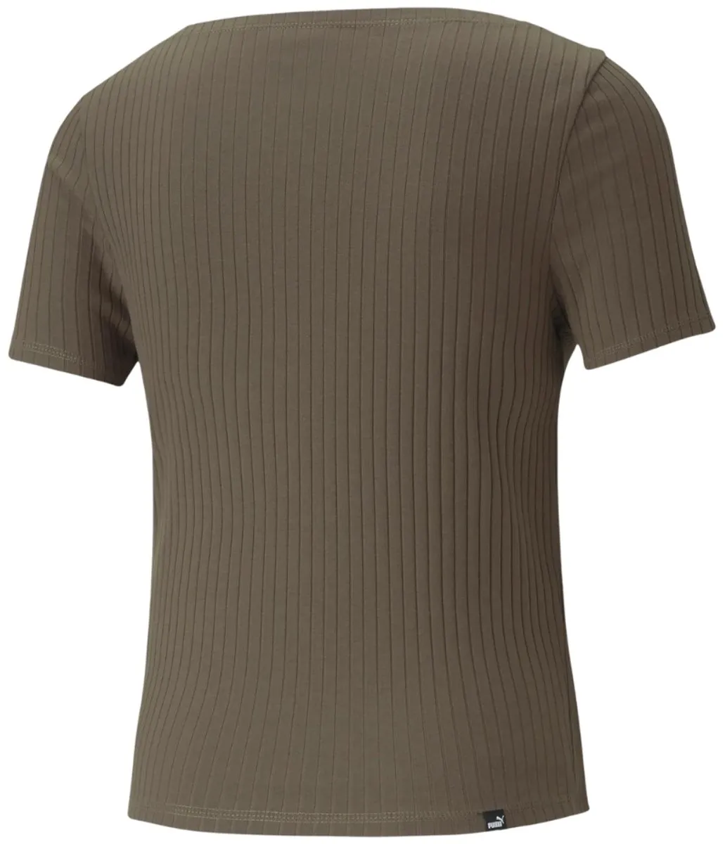 PUMA HER Ribbed Slim Tee - Maat XL - Kaki