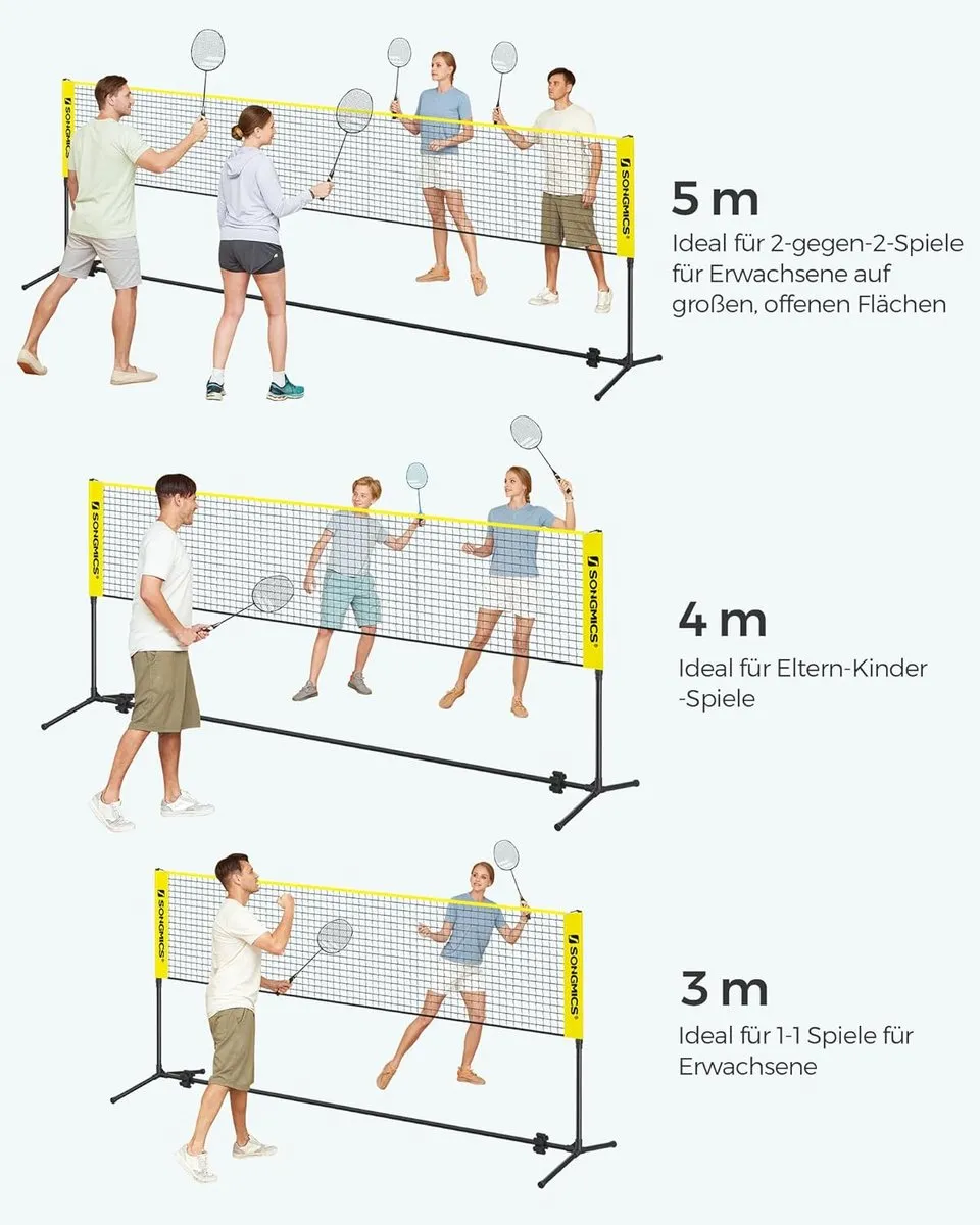 Songmics Badminton/Volleybalnet 300cm - Hoogteverstelbaar - Geel/Zwart - afbeelding 6 van 6