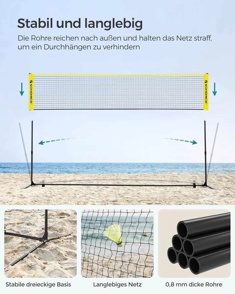 Songmics Badminton/Volleybalnet 300cm - Hoogteverstelbaar - Geel/Zwart
