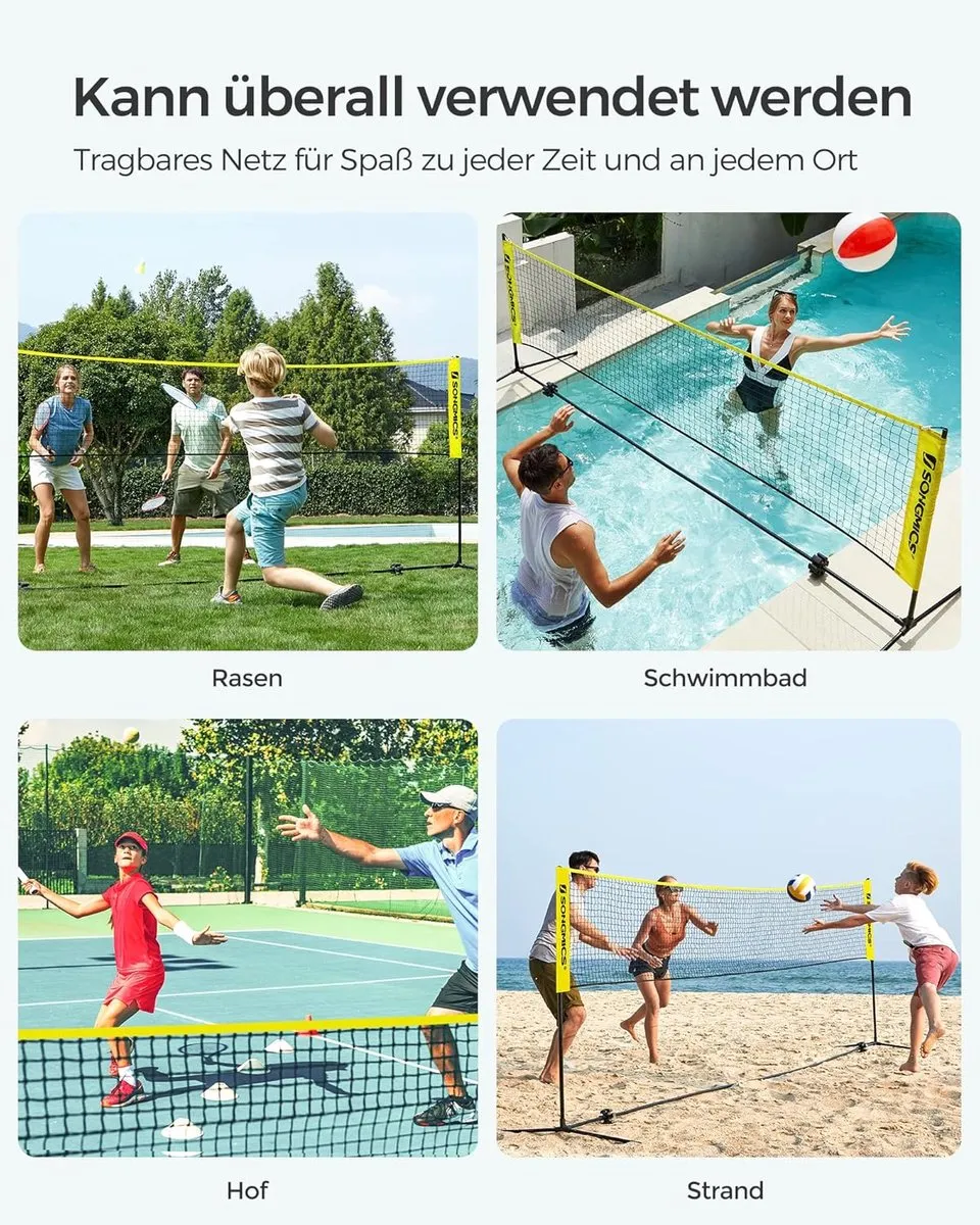 Songmics Badminton/Volleybalnet 300cm - Hoogteverstelbaar - Geel/Zwart