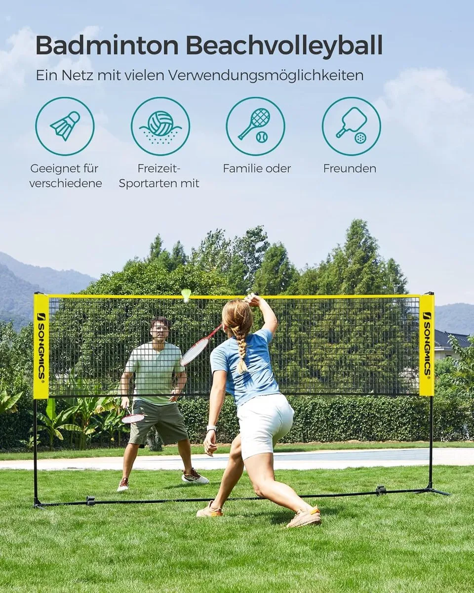 Songmics Badminton/Volleybalnet 300cm - Hoogteverstelbaar - Geel/Zwart