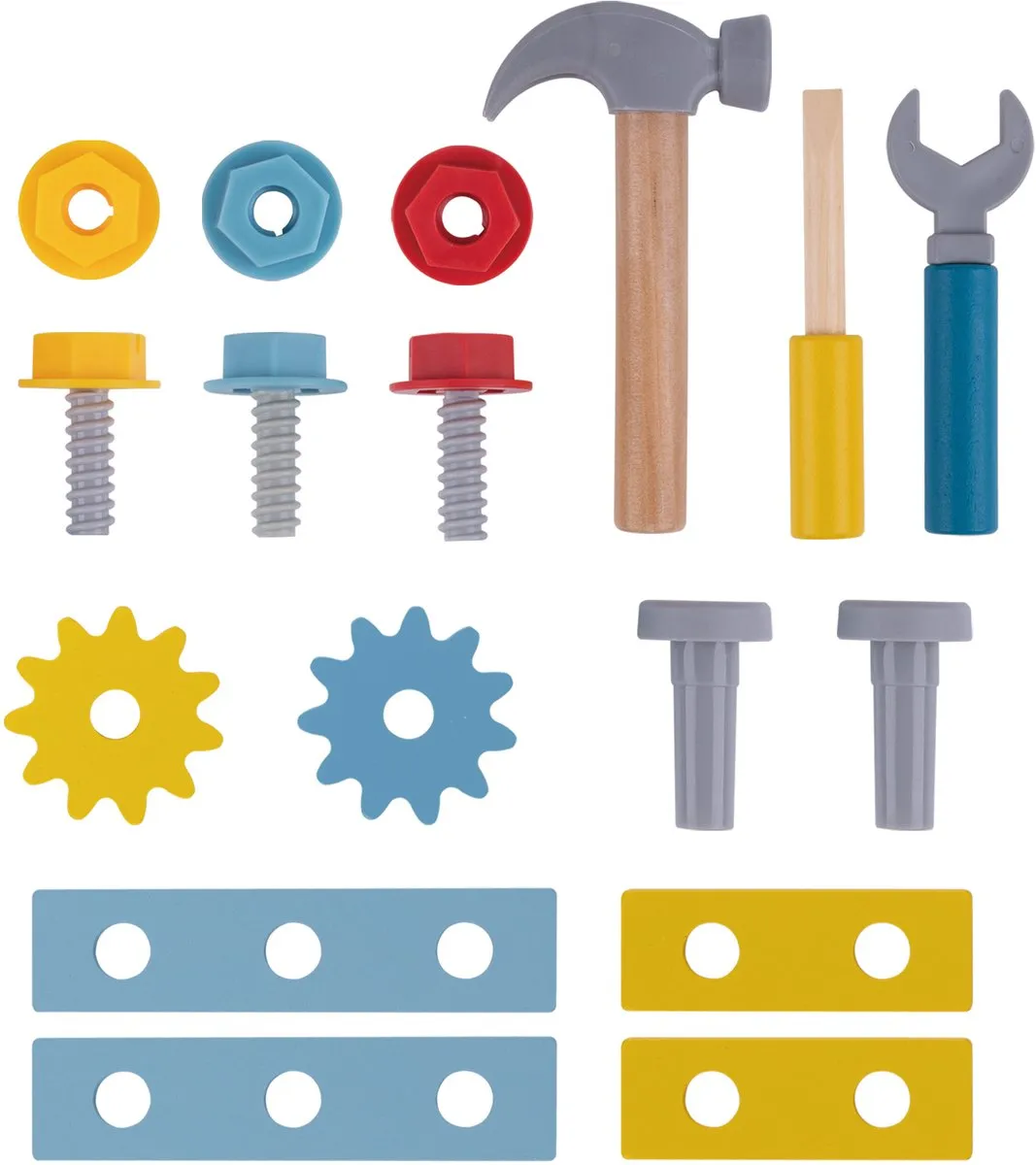 Tooky Toy Houten Gereedschapskistset 18-delig - Meerkleurig