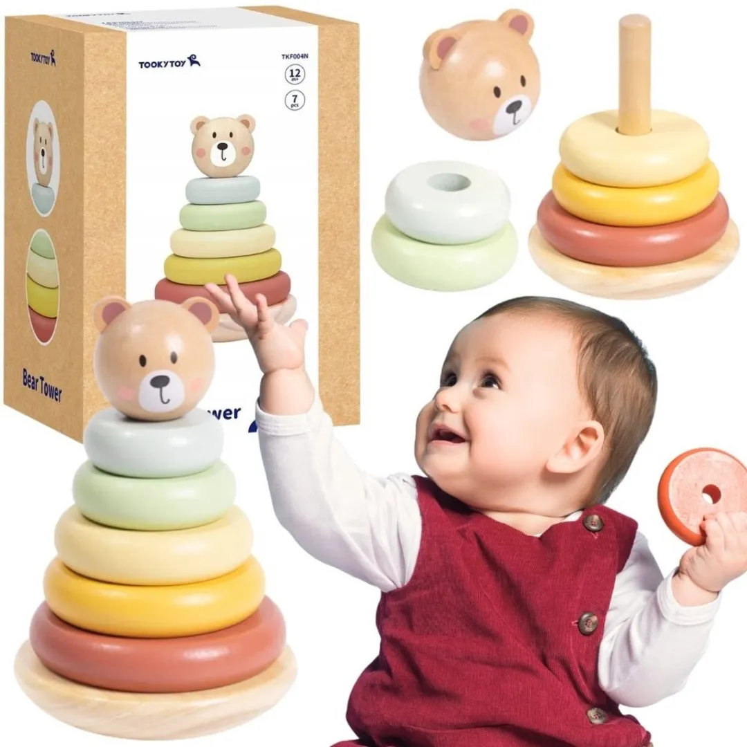 Tooky Toy Houten Zintuiglijke Puzzel Piramide Teddybeer