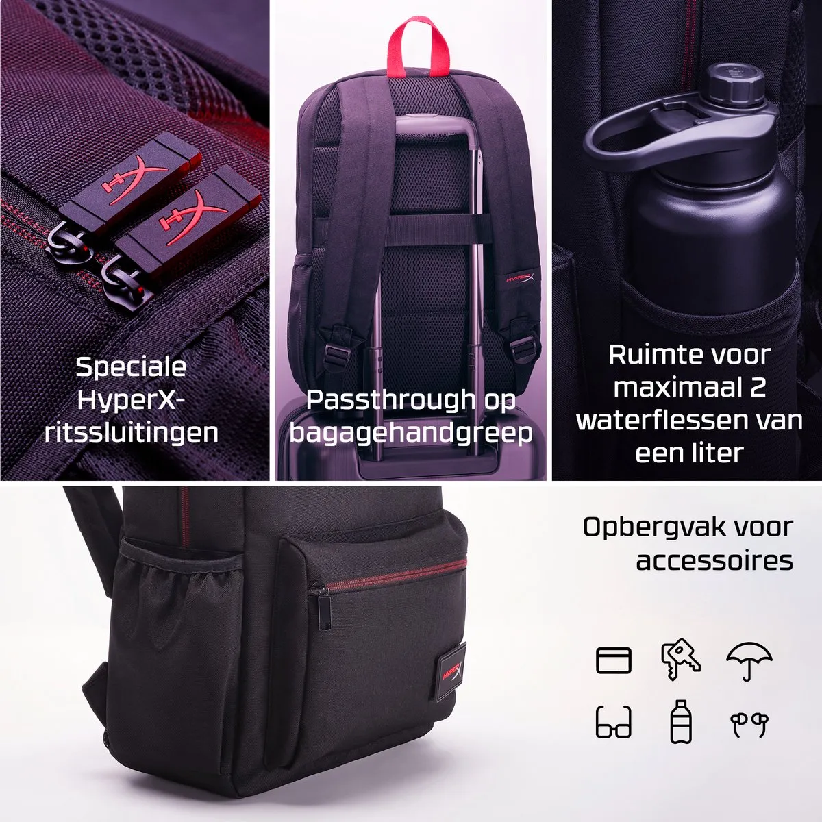 HyperX Delta Backpack 8C524AA - Zwart/Rood