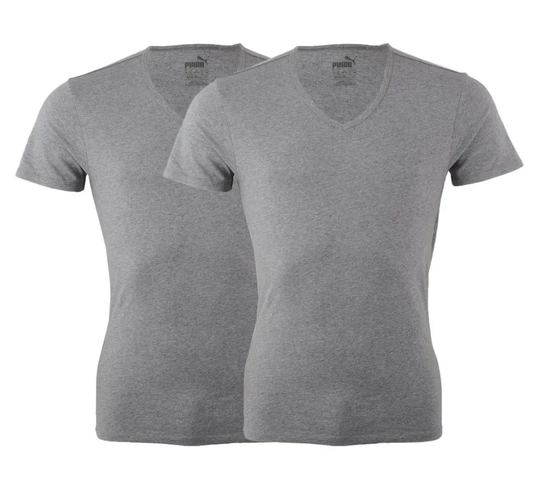 PUMA Basic 2P V-Neck Sportshirt - Heren - XL - Middle Grey Melange