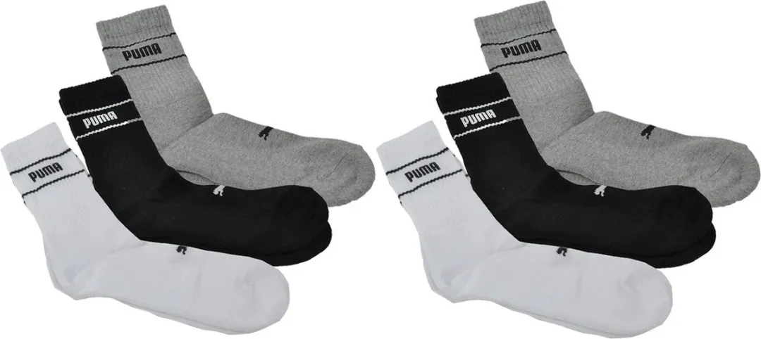 PUMA Unisex Crew Sokken 35-38 - 6 Stuks - Zwart/Wit/Grijs