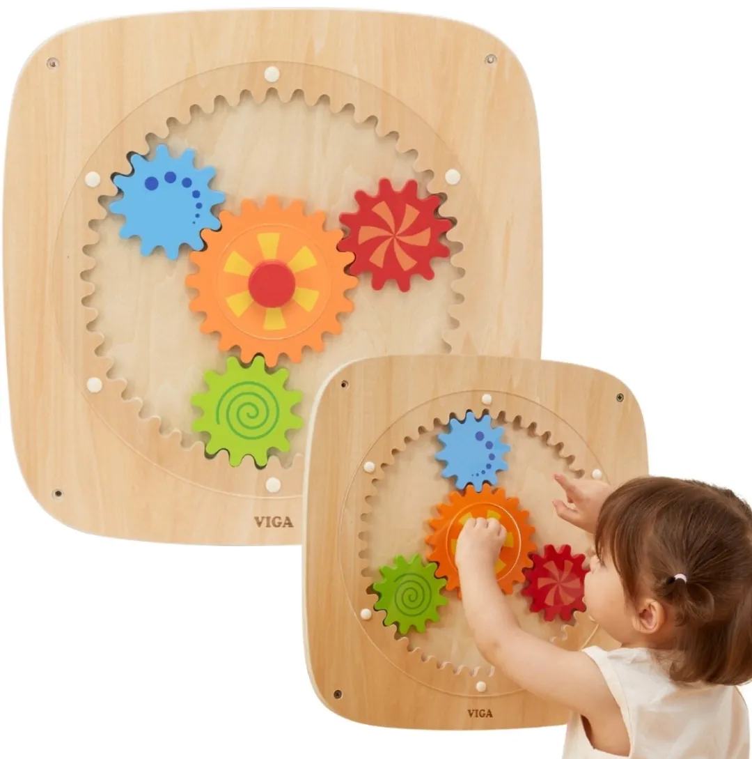Viga Houten Plank Met Gekleurde Tandwielen