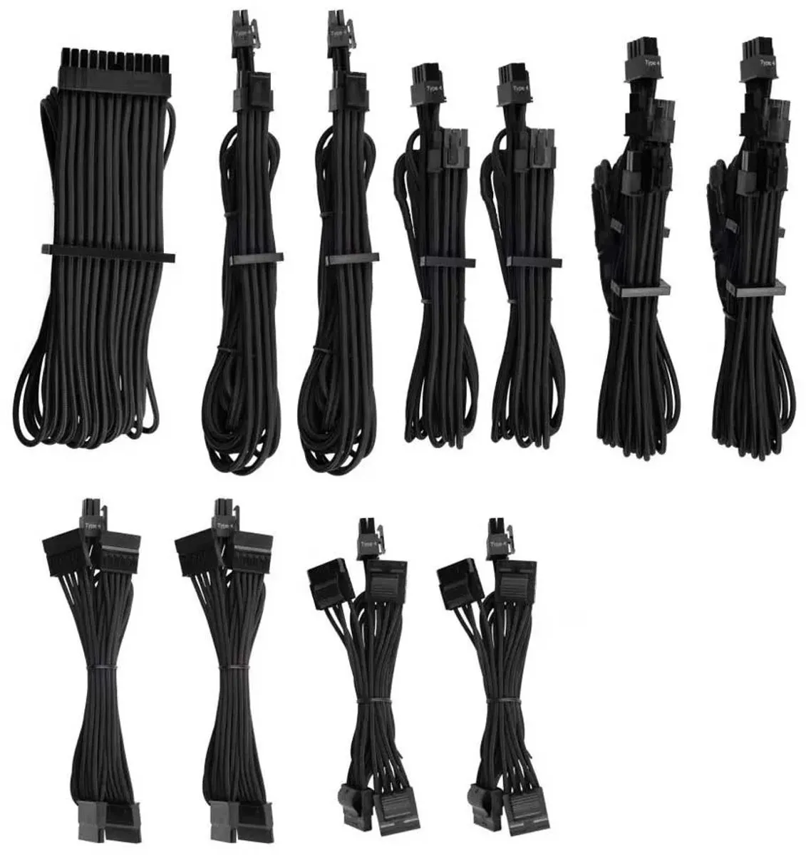 Corsair Type 4 Gen 4 Voedingskabelkit CP-8920222 - 13 Stuks - Zwart