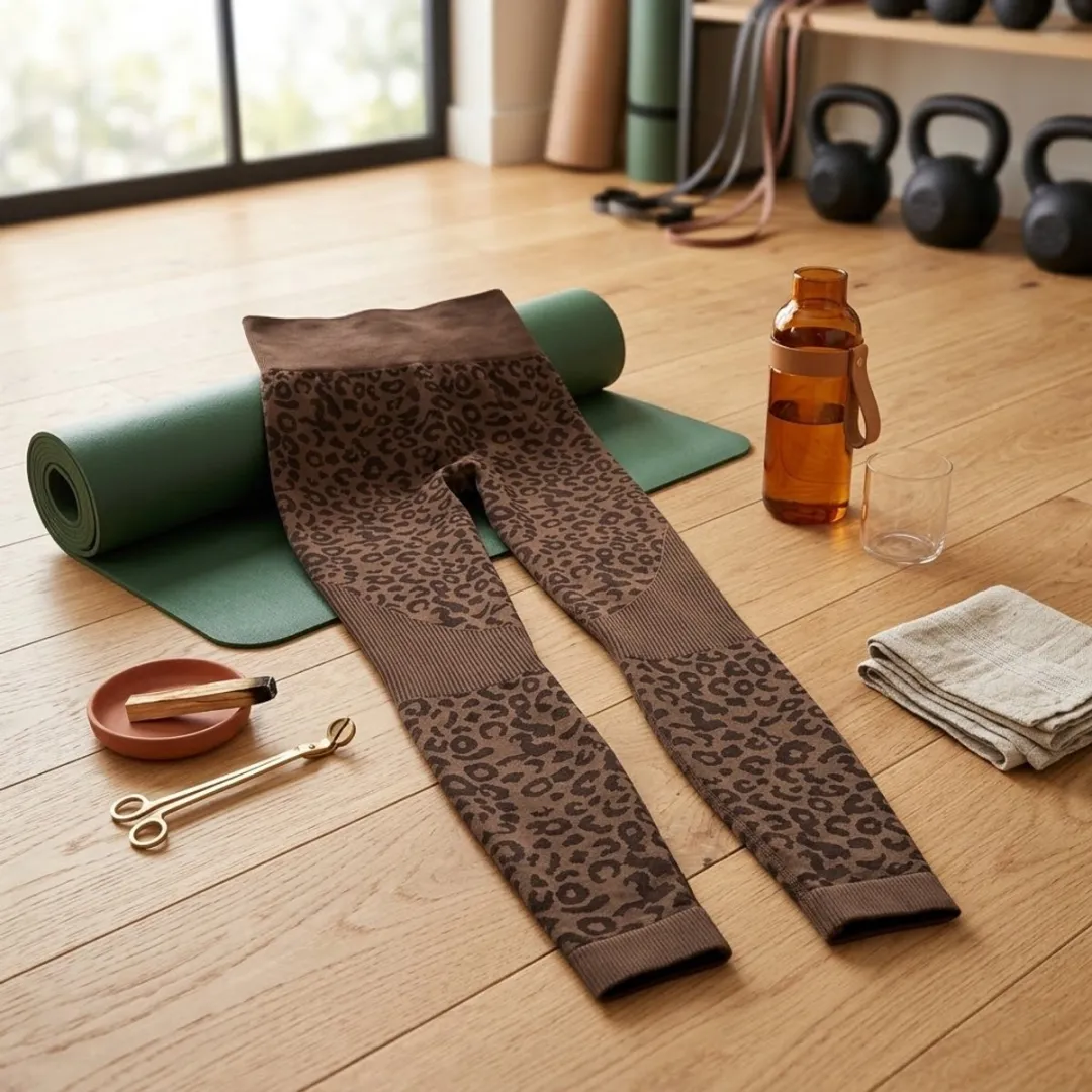 NuveX Koffiebruine Sportlegging Dames - Luipaardprint - Maat S