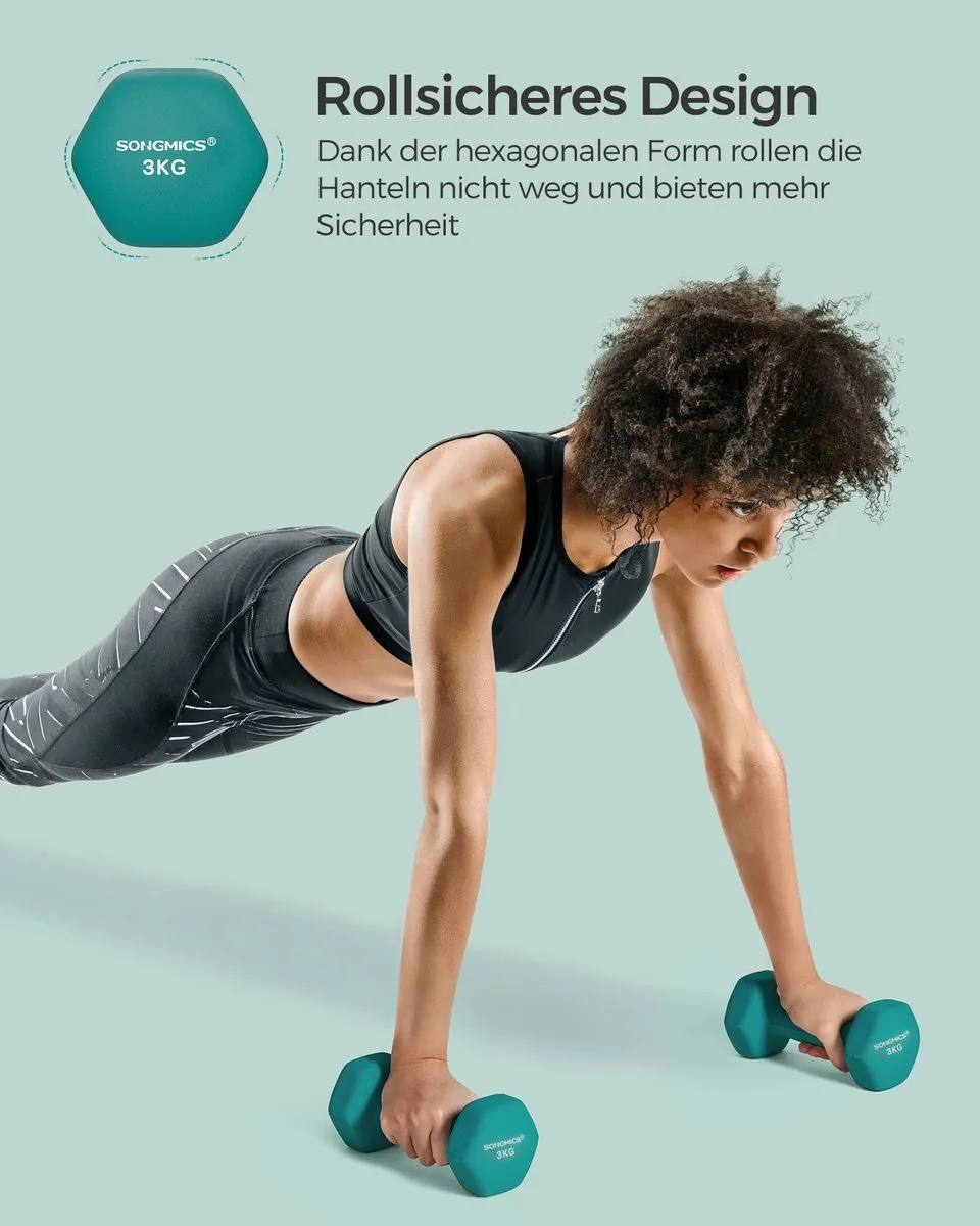 Songmics Dumbbellset 2x3 kg - Donkergroen