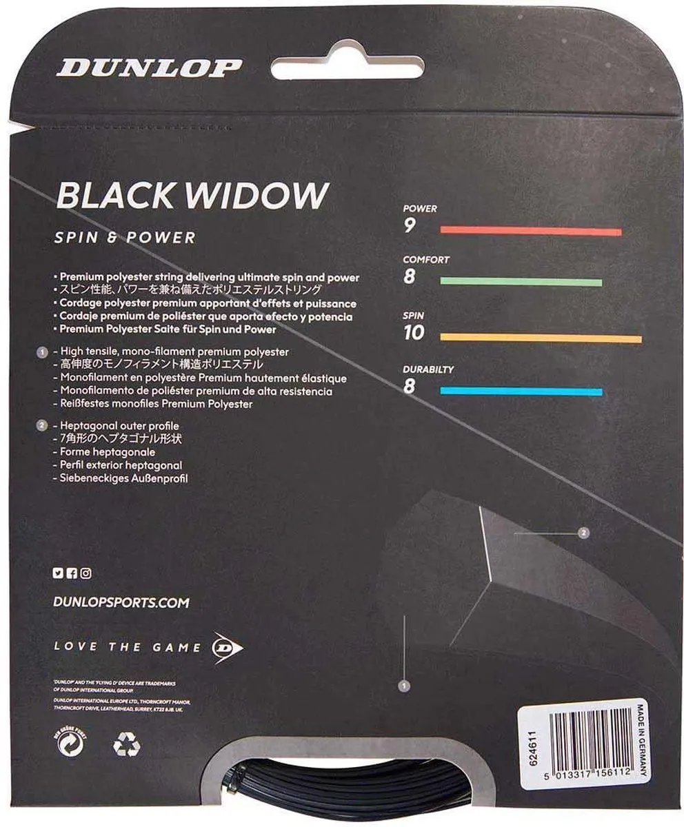 Dunlop Black Widow Tennis Snaar 12m 1.26mm - Zwart