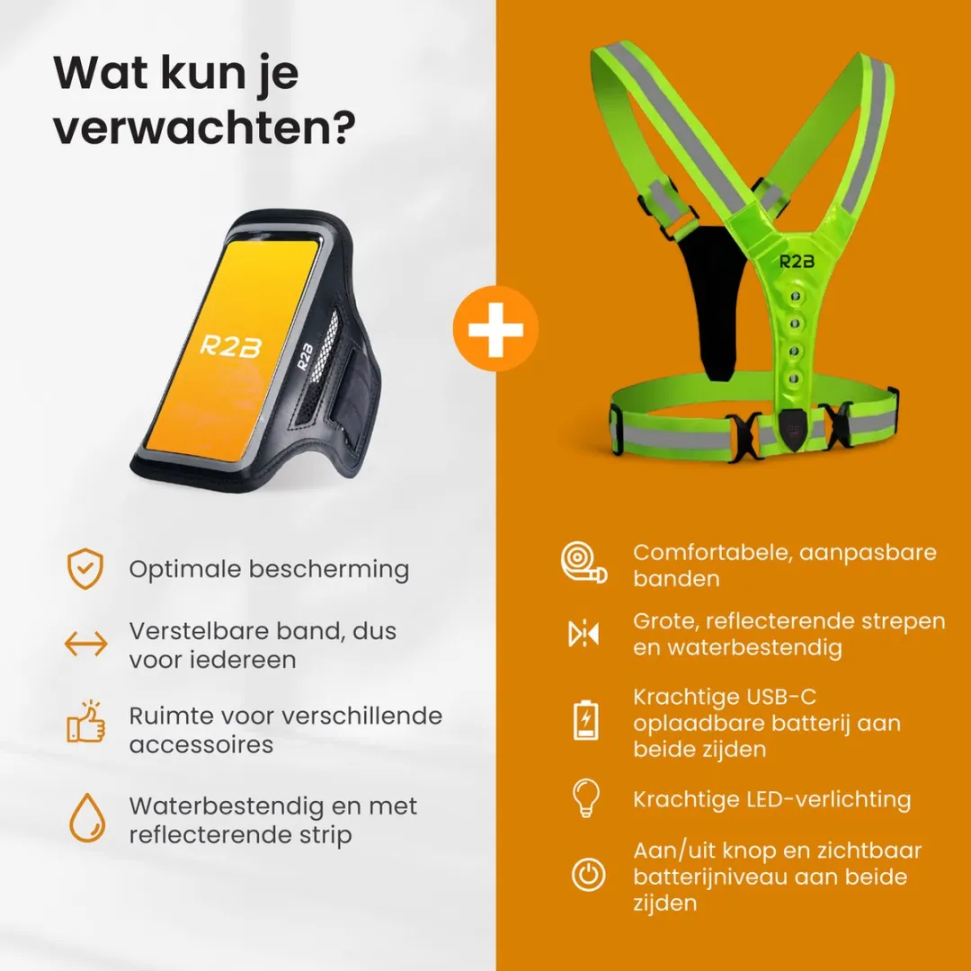 R2B Hardloopvest Enschede t/m 6.5" - Telefoonhouder + Verlichting - 1 Stuks