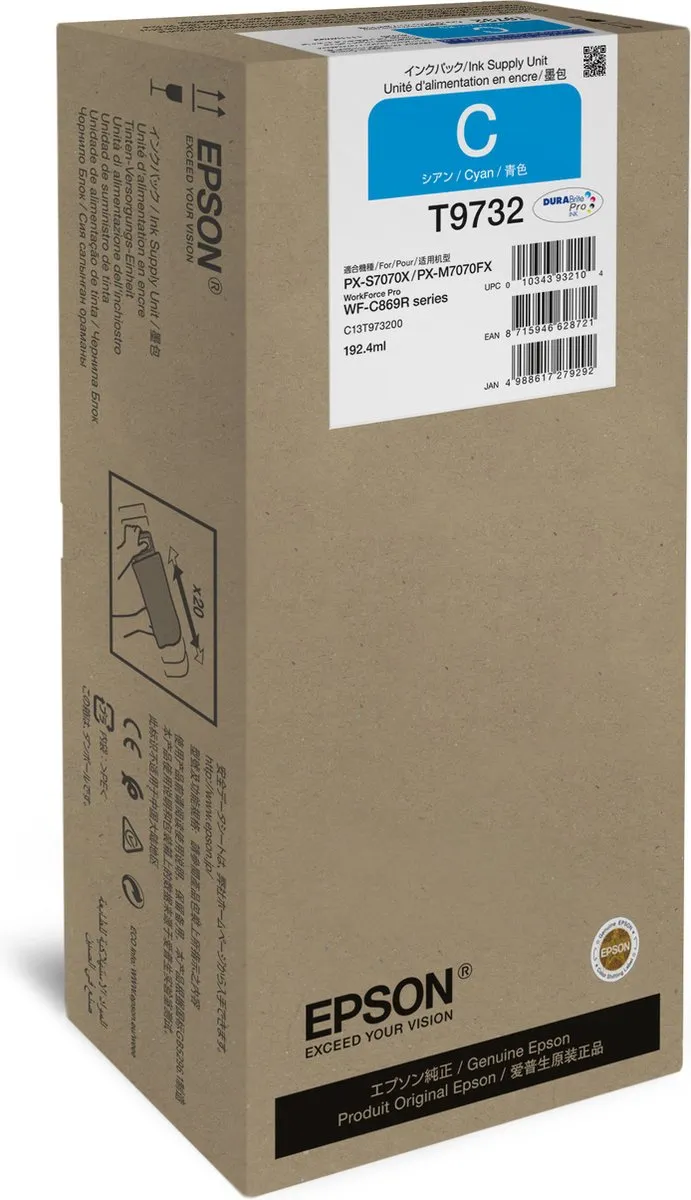 Epson WF-C869R XL Cyan Inktcartridge C13T973200 - 22.000 Pagina's