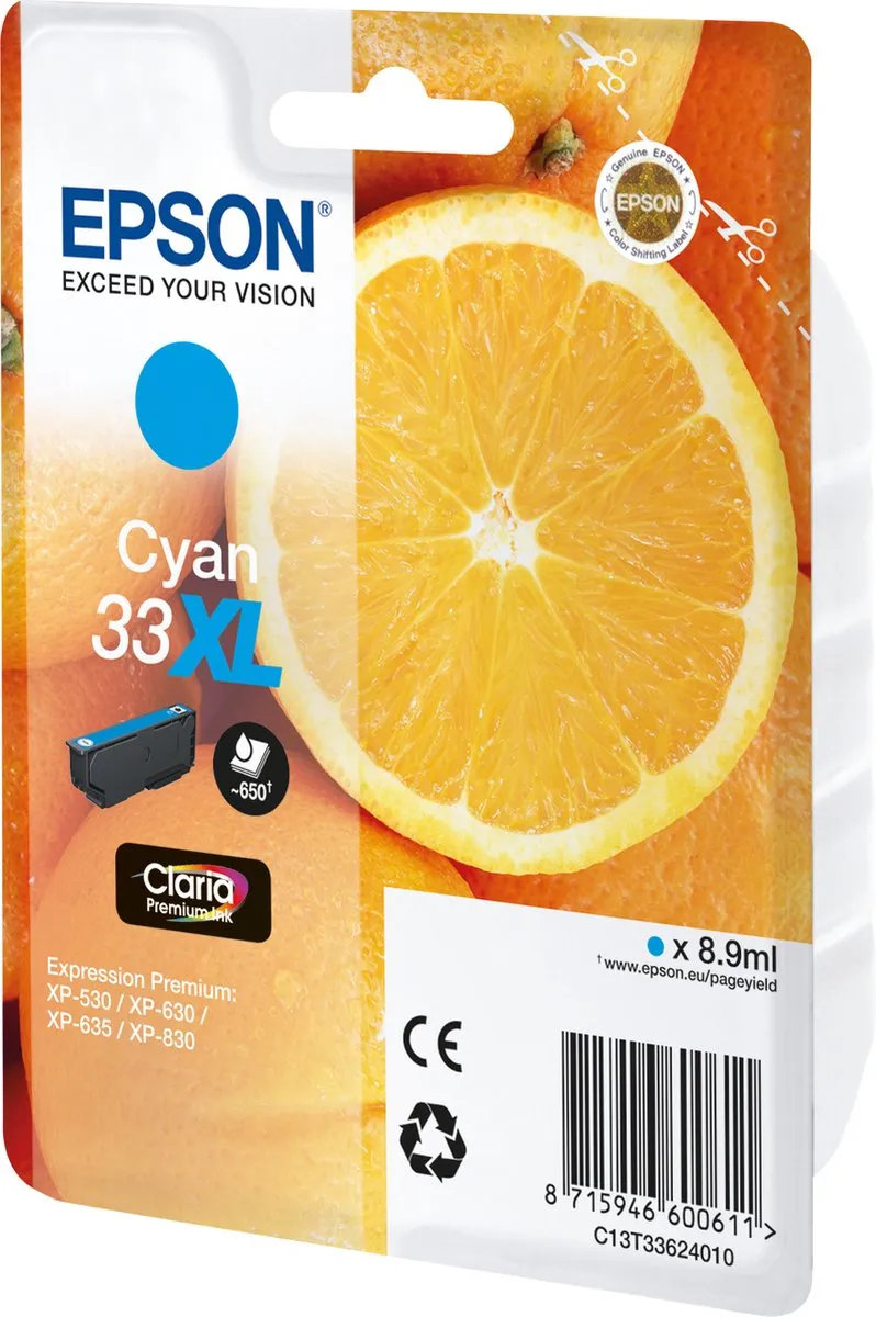 Epson Claria Premium C13T33624010 Cyaan XL Cartridge - 650 Pagina's