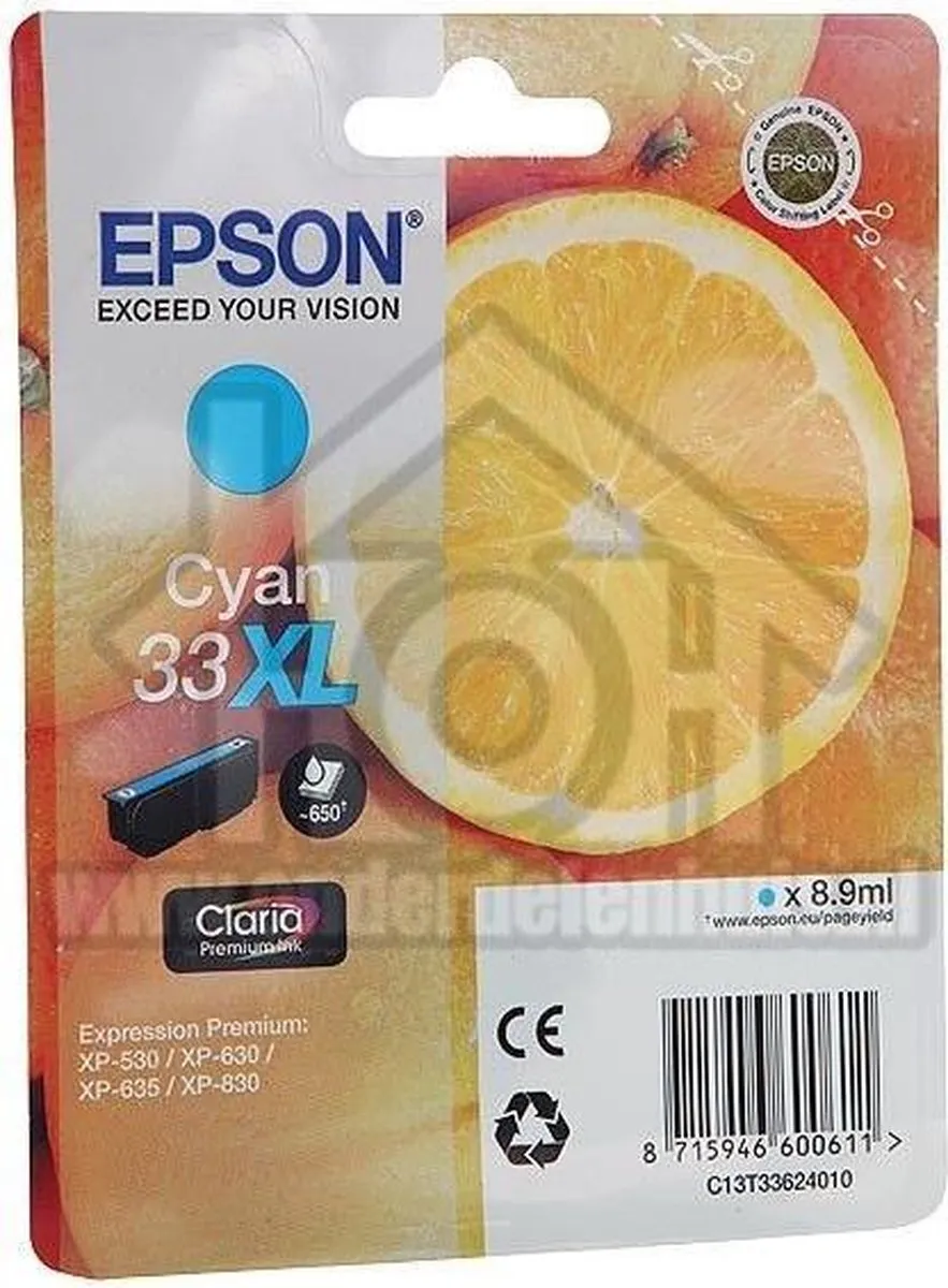 Epson Claria Premium C13T33624010 Cyaan XL Cartridge - 650 Pagina's