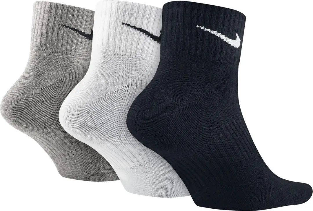 Nike Lightweight Quarter Sportsokken 42-45 - 3 Stuks - Zwart/Wit/Grijs