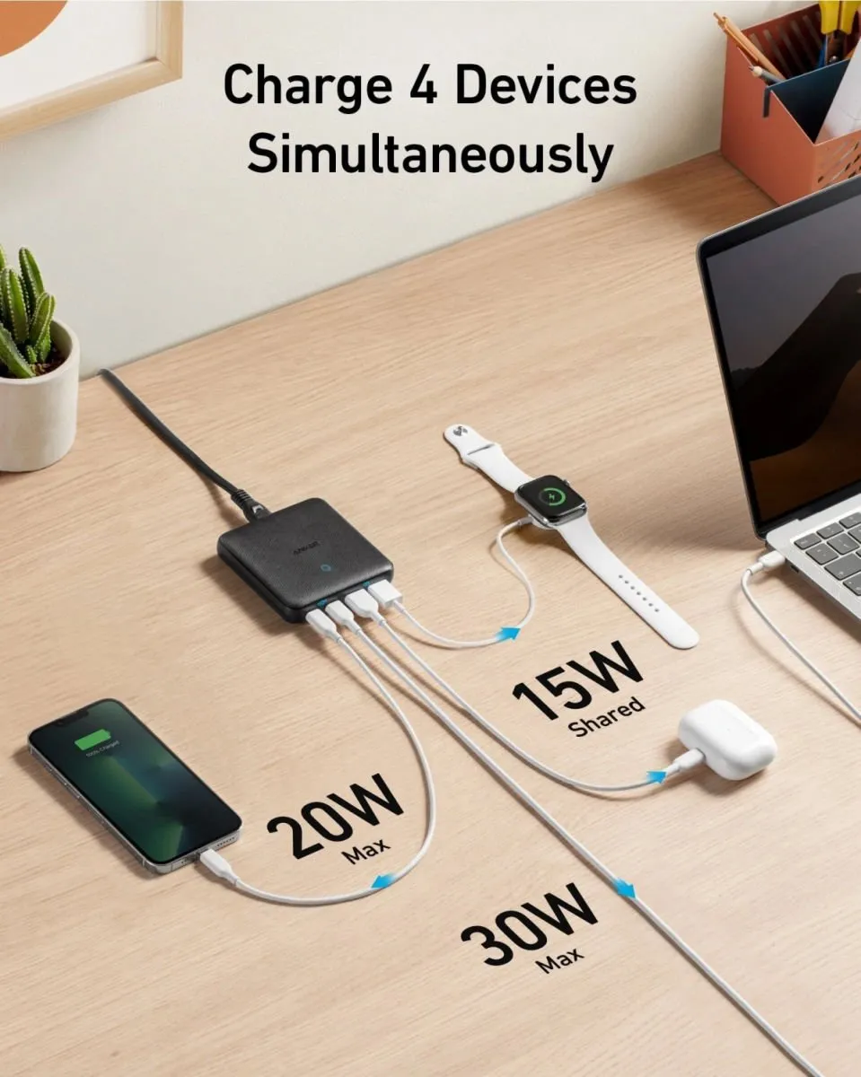 Anker PowerPort Atom III A2046G12 USB-C Lader - 65W - 2x USB-C & 2x USB-A - Zwart
